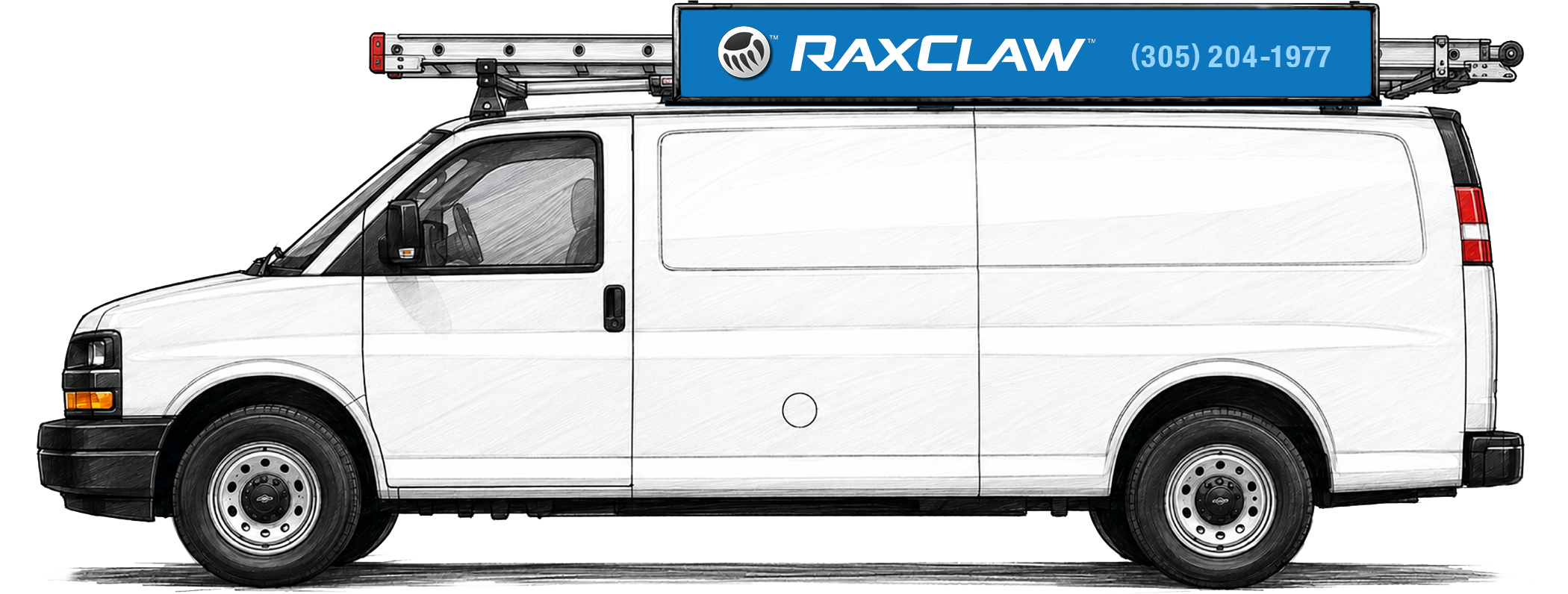 White Van with blue sign