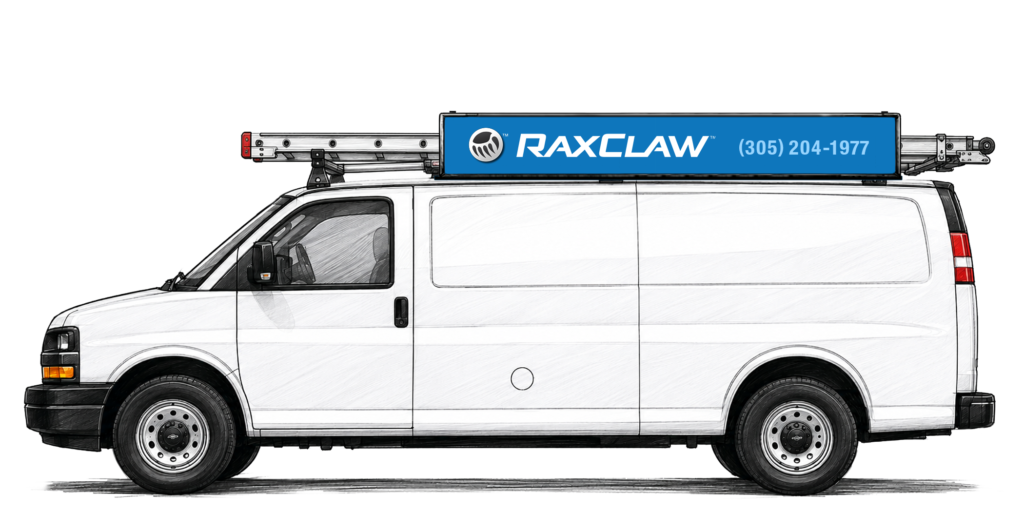 White Van with blue sign